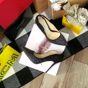 JESSICA SIMPSON Women's Black Wayva Rhinestone Pointed-Toe Pumps SZ 7.5